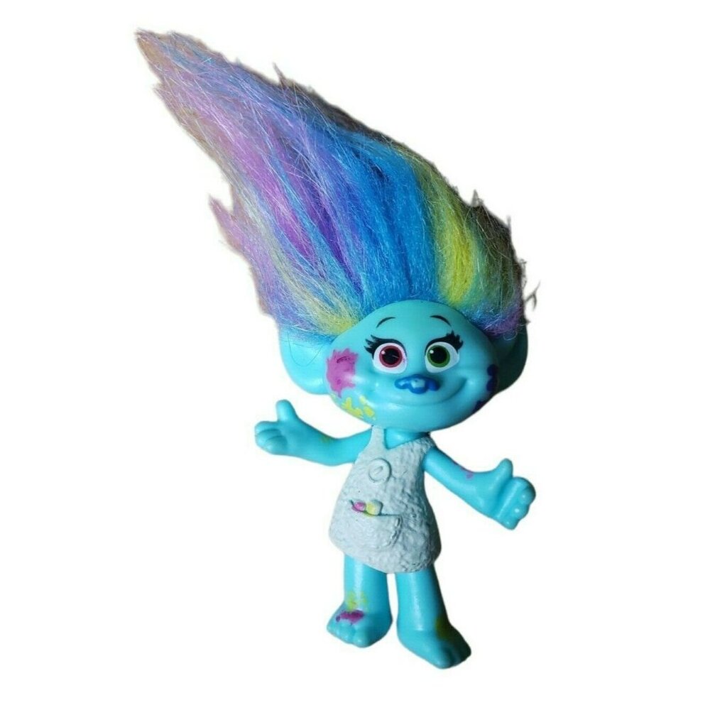 Hasbro Trolls DreamWorks Harper Paint Splatter 2015 Blue Toy Figure Rainbow Hair